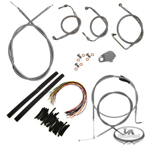 CABLE AND BRAKE LINE KIT STAINLESS POLISHED FOR BEACH BARS OR EXTRA WIDE HANDLEBARS WITH PULLBACK