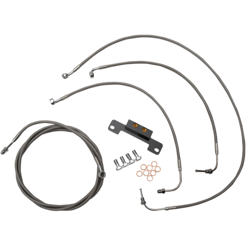 STANDARD BRAIDED STAINLESS HANDLEBAR CABLE/BRAKE LINE KIT FOR 12" - 14" APES / NATURAL-BRAIDED / STAINLESS STEEL