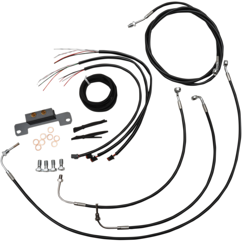 COMPLETE BLACK VINYL/STAINLESS HANDLEBAR CABLE/WIRE HARNESS/BRAKE LINE KIT FOR MINI APES / BLACK / STAINLESS STEEL|VINYL