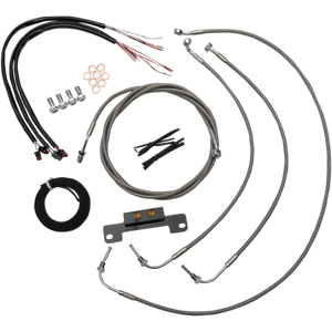 COMPLETE BRAIDED STAINLESS HANDLEBAR CABLE/WIRE HARNESS/BRAKE LINE KIT FOR 12" - 14" APES / NATURAL-BRAIDED / STAINLESS STEEL