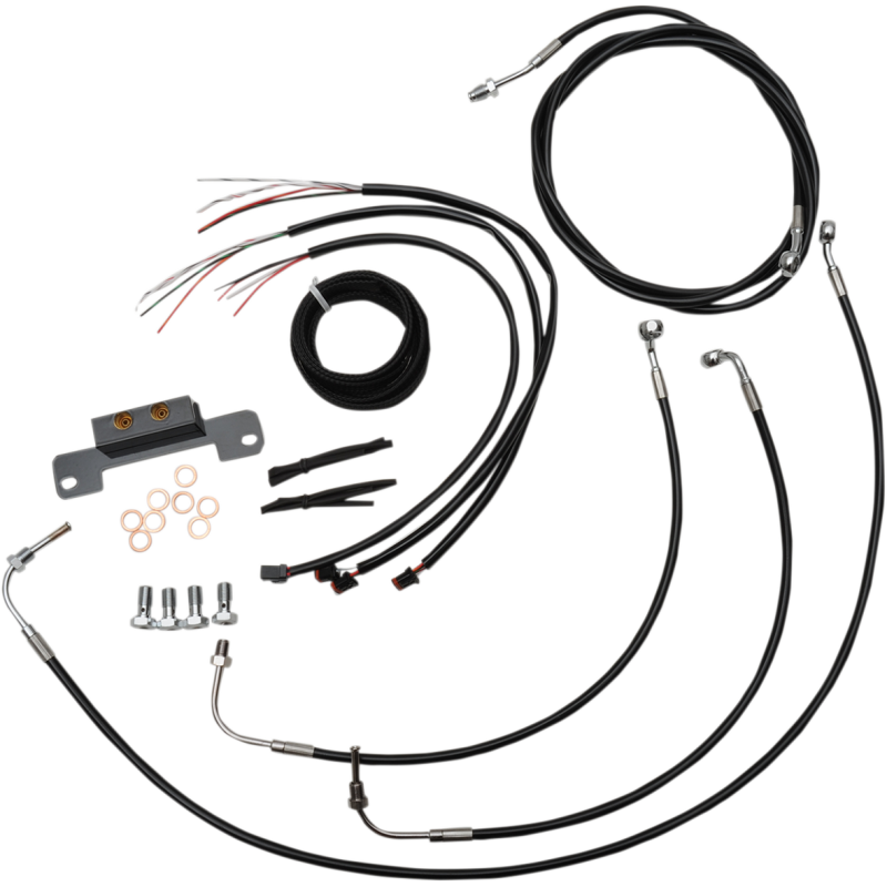 COMPLETE BLACK VINYL/STAINLESS HANDLEBAR CABLE/WIRE HARNESS/BRAKE LINE KIT FOR 15