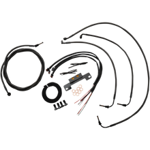 COMPLETE MIDNIGHT BRAIDED HANDLEBAR CABLE/WIRE HARNESS/BRAKE LINE KIT FOR 15" - 17" APES / BLACK-BRAIDED / STAINLESS STEEL
