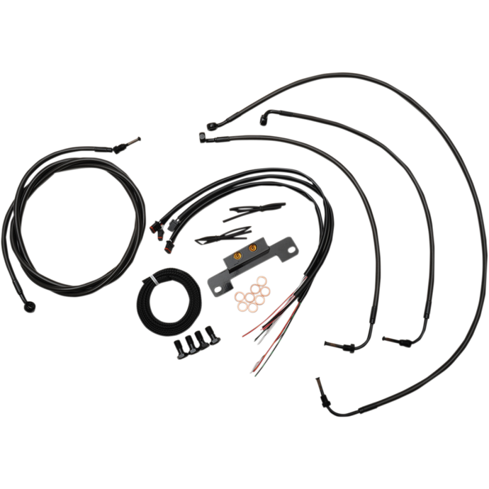 COMPLETE MIDNIGHT BRAIDED HANDLEBAR CABLE/WIRE HARNESS/BRAKE LINE KIT FOR 15