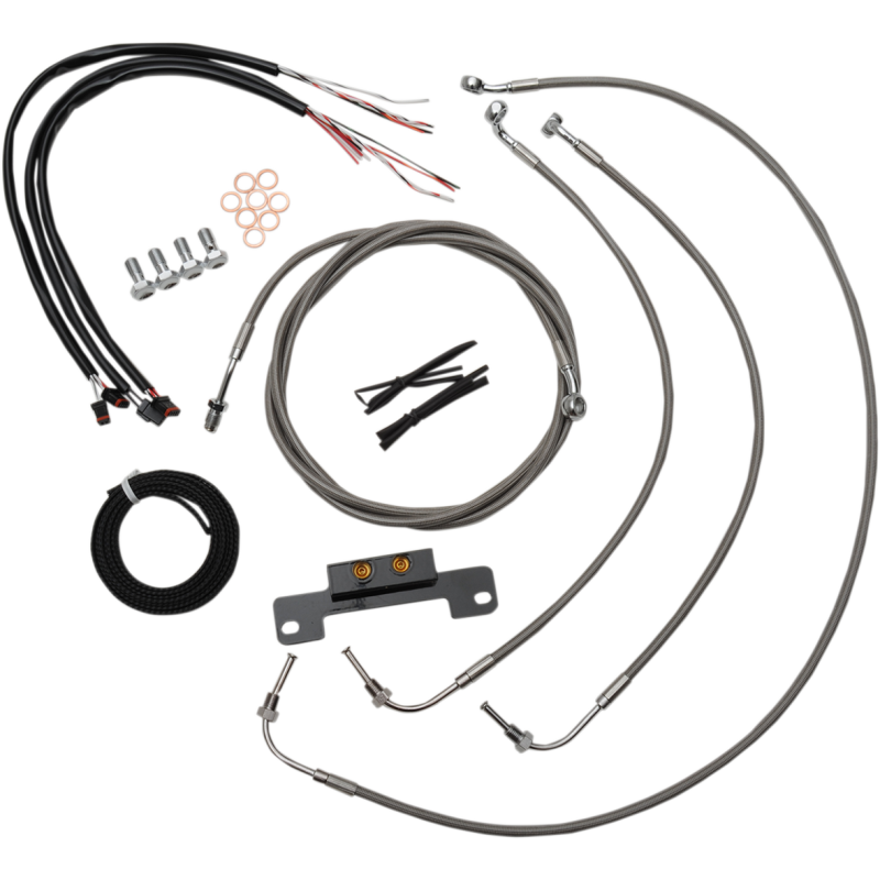 COMPLETE BRAIDED STAINLESS HANDLEBAR CABLE/WIRE HARNESS/BRAKE LINE KIT FOR 15" - 17" APES / NATURAL-BRAIDED / STAINLESS STEEL