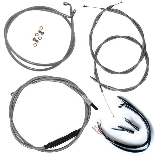 CABLE AND BRAKE LINE KIT STAINLESS POLISHED FOR BEACH BARS OR EXTRA WIDE HANDLEBARS WITH PULLBACK